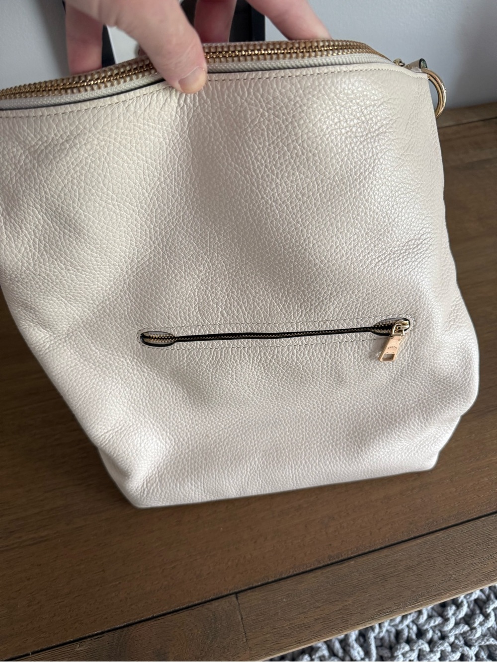 Coach Pebbled Cream Women’s Purse with Front Zip Pocket